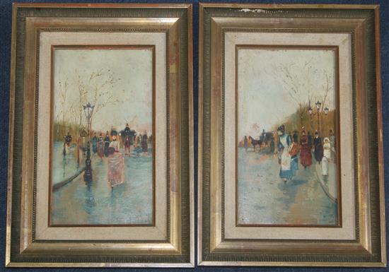 Attributed to Giuseppe De Nittis (Italian, 1846-1884) French street scenes, 8.5 x 4.5in.